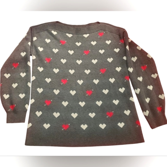 Loft Ann Taylor Heart Boat Neck Soft Sweater Gray Red White Size Small NWOT - Picture 8 of 9